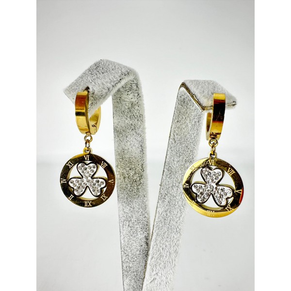 Gold Taşlı Yonca Küpe Gold Taşlı Yonca Küpe